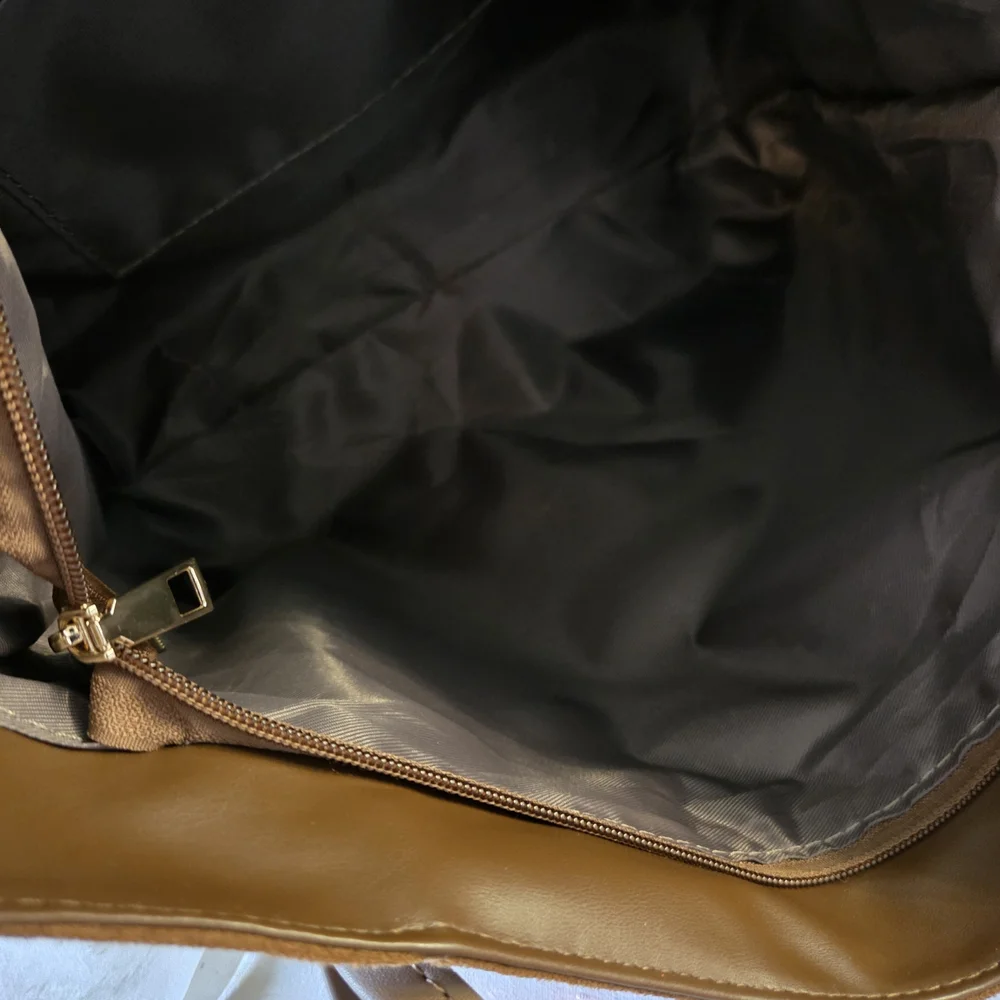 Brown Suede Tote Bag with Logo Accent - Picture 7 of 10